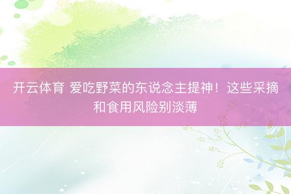开云体育 爱吃野菜的东说念主提神！这些采摘和食用风险别淡薄